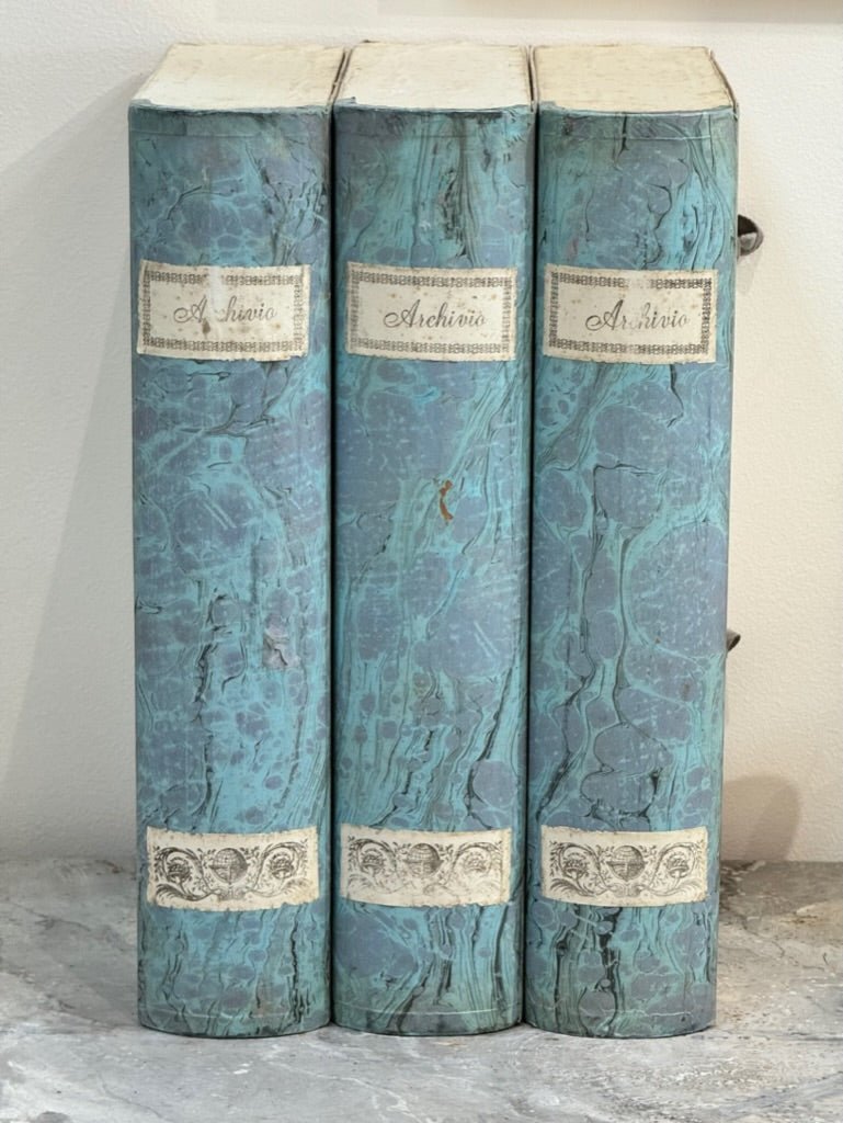 Italian blue book form file boxes - Set of Three - Helen Storey Antiques