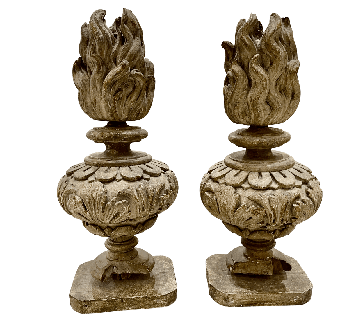 Italian carved wood flame urns, 18th Century - Helen Storey Antiques
