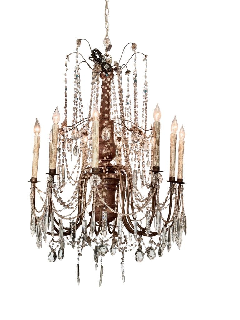 Italian Crystal and giltwood Chandelier, 19th Century, 10 lights - Helen Storey Antiques