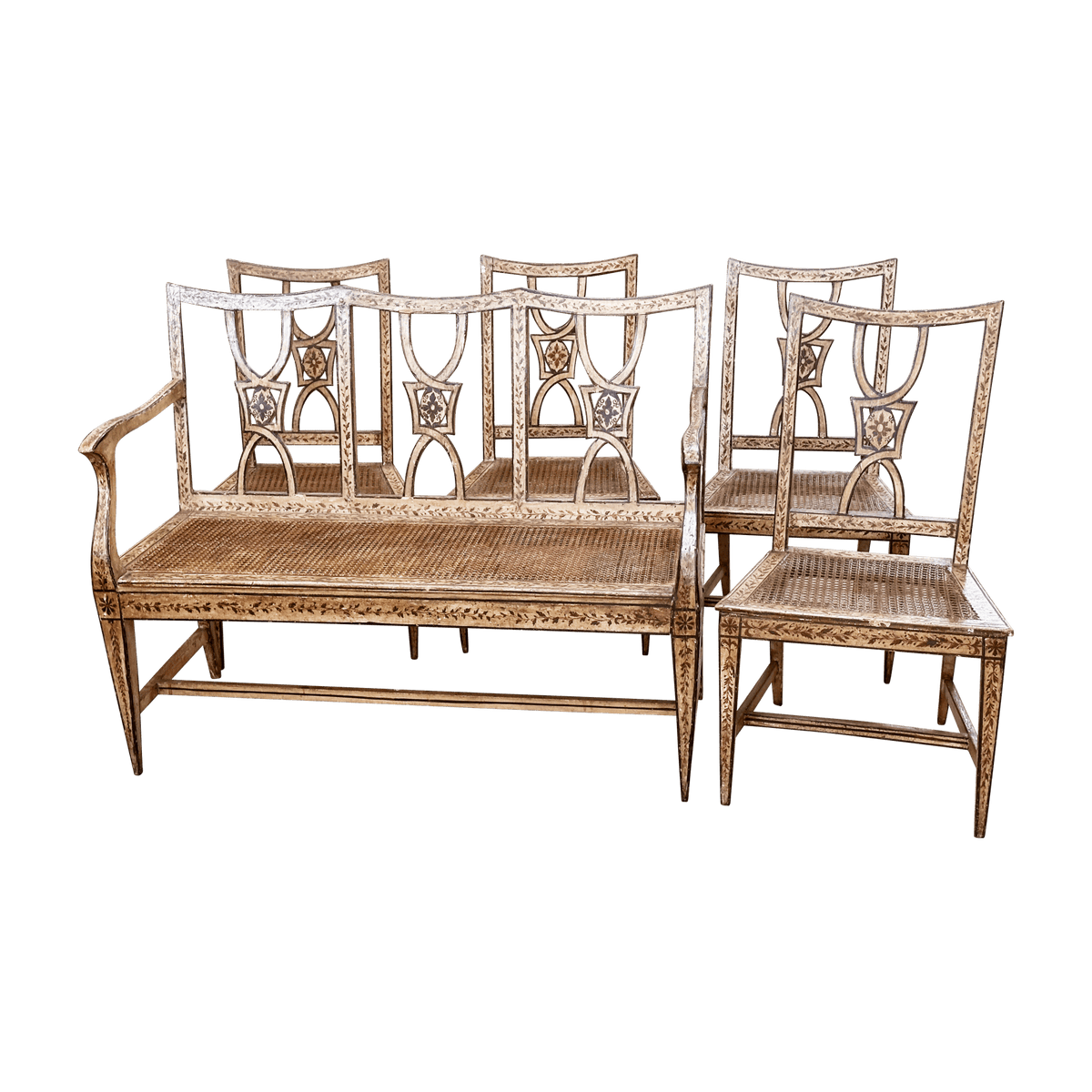 Italian Neoclassical Polychrome Painted Five - Piece Salon Suite - Helen Storey Antiques