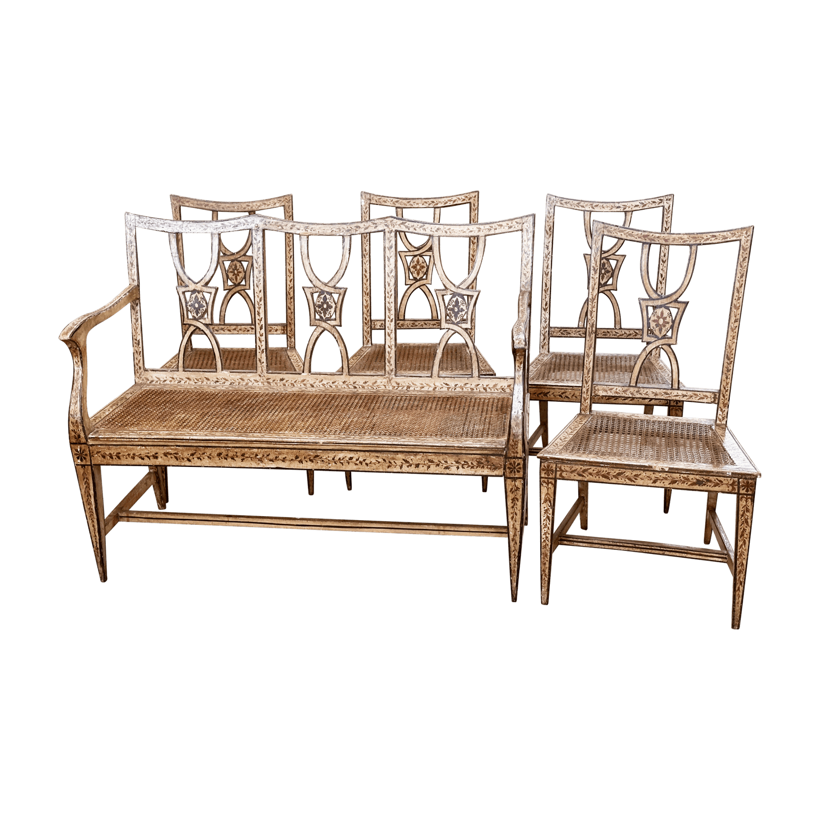 Italian Neoclassical Polychrome Painted Five-Piece Salon Suite