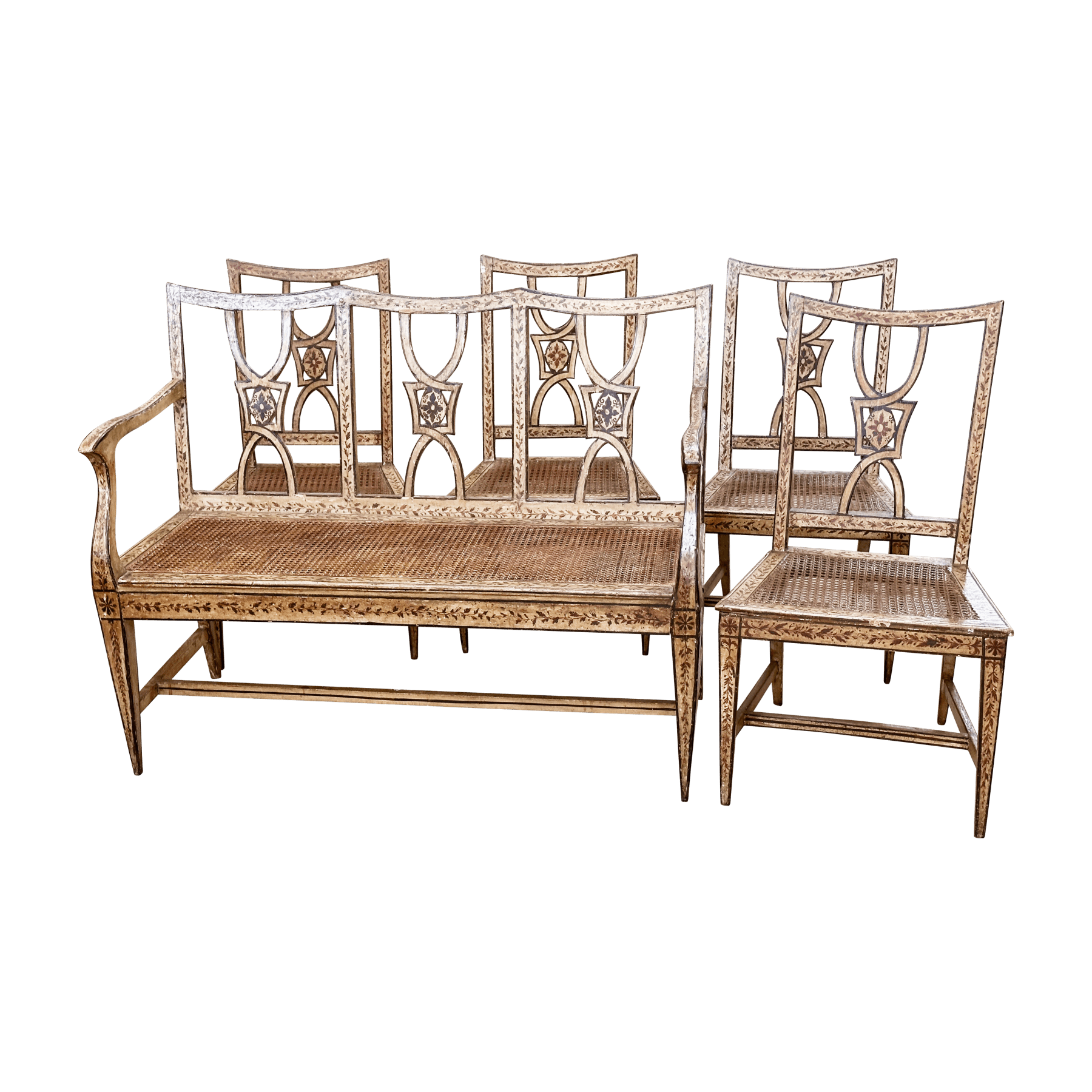 Italian Neoclassical Polychrome Painted Five-Piece Salon Suite