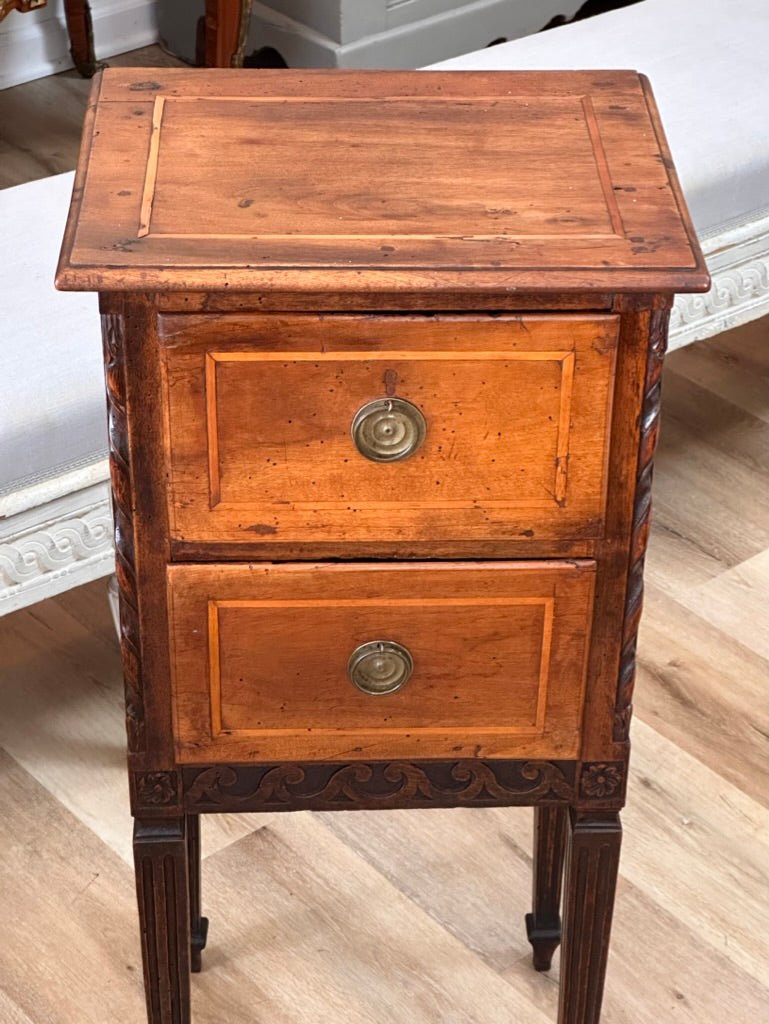 Italian Walnut Two - Drawer Bedside Table - Helen Storey Antiques