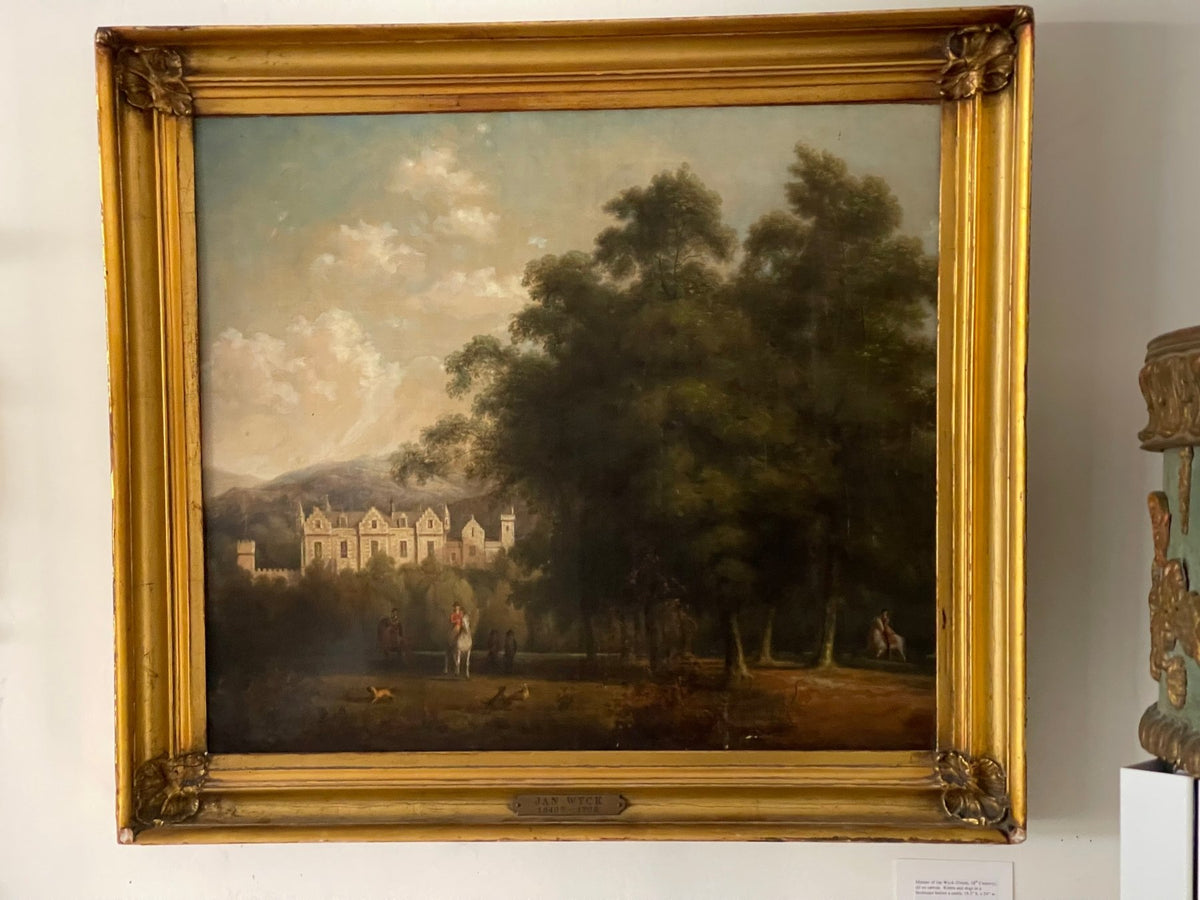 Jan Wyck (Dutch 18th Century) Oil on Canvas, Castle and Hunt Scene - Helen Storey Antiques