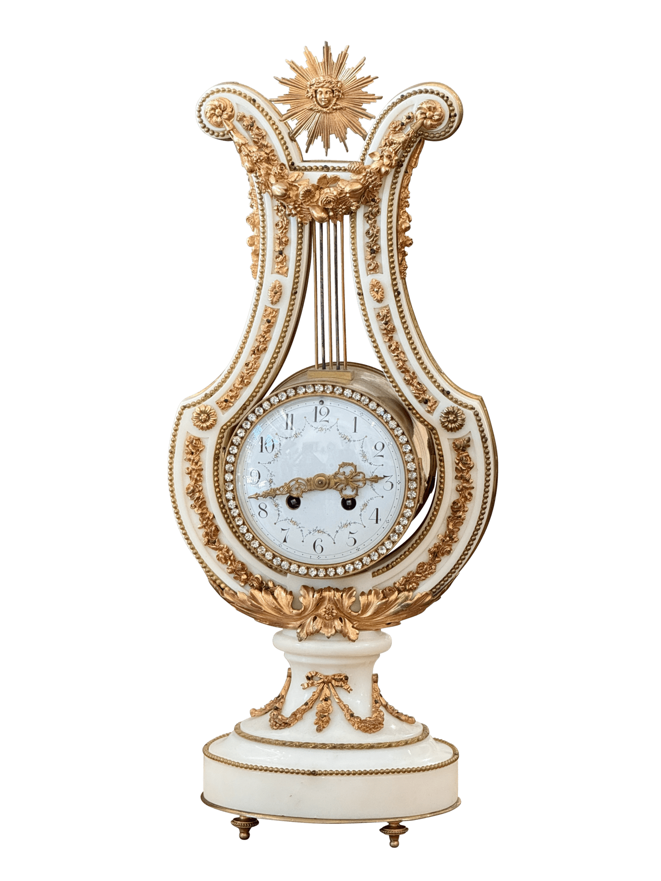 Jeweled Lyre Marble Mantel Clock, France, late 19th century