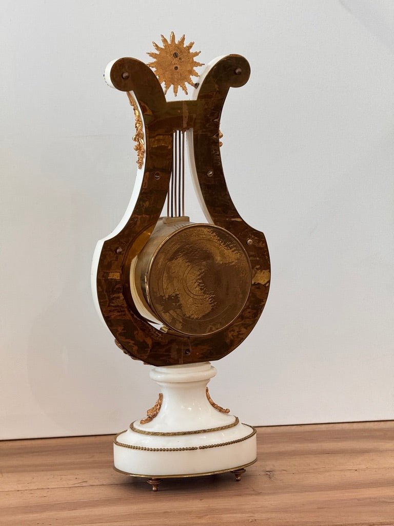 Jeweled Lyre Marble Mantel Clock, France, late 19th century - Helen Storey Antiques