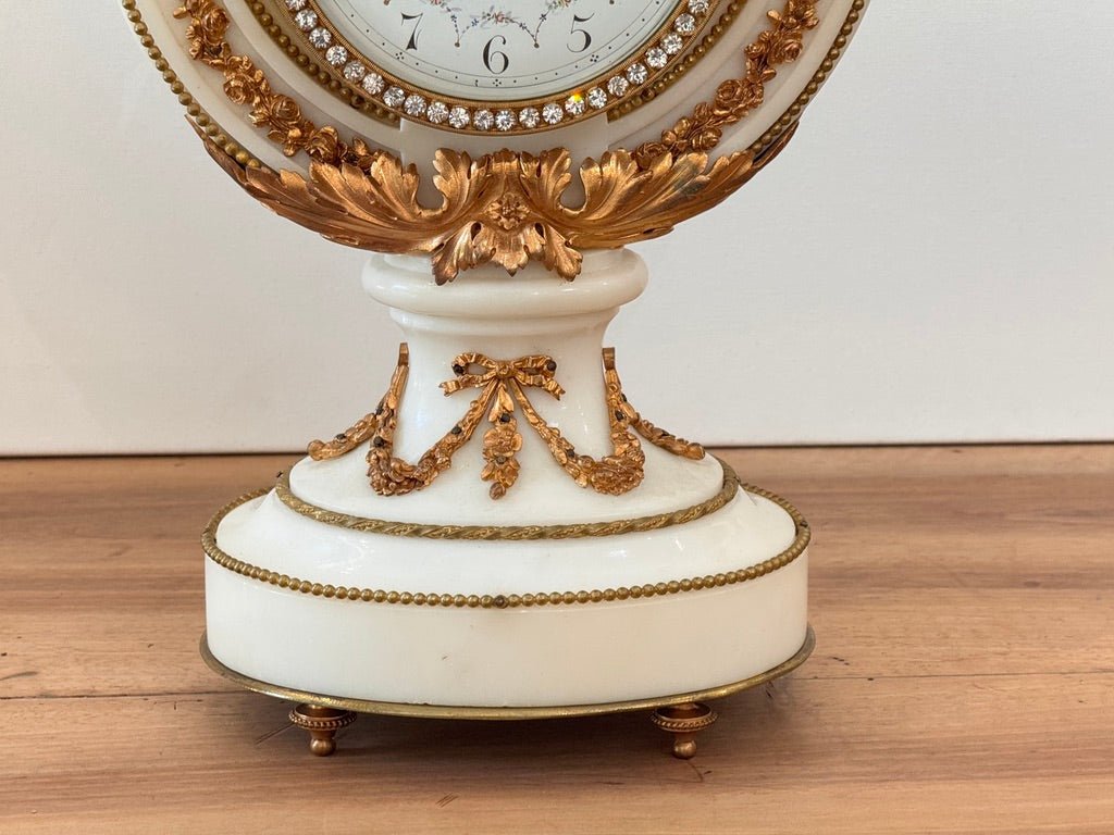 Jeweled Lyre Marble Mantel Clock, France, late 19th century - Helen Storey Antiques
