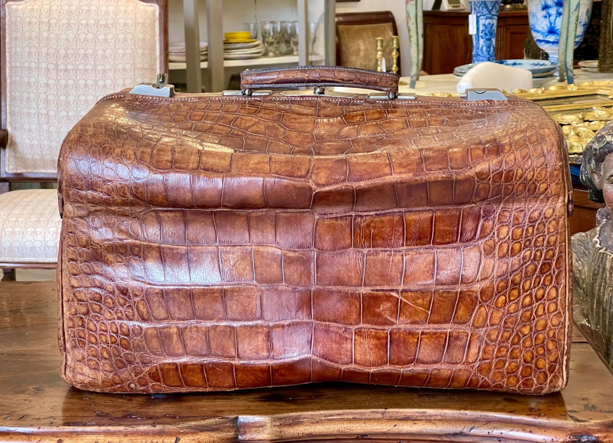 Large 19th Century Crocodile Travel Case - Helen Storey Antiques