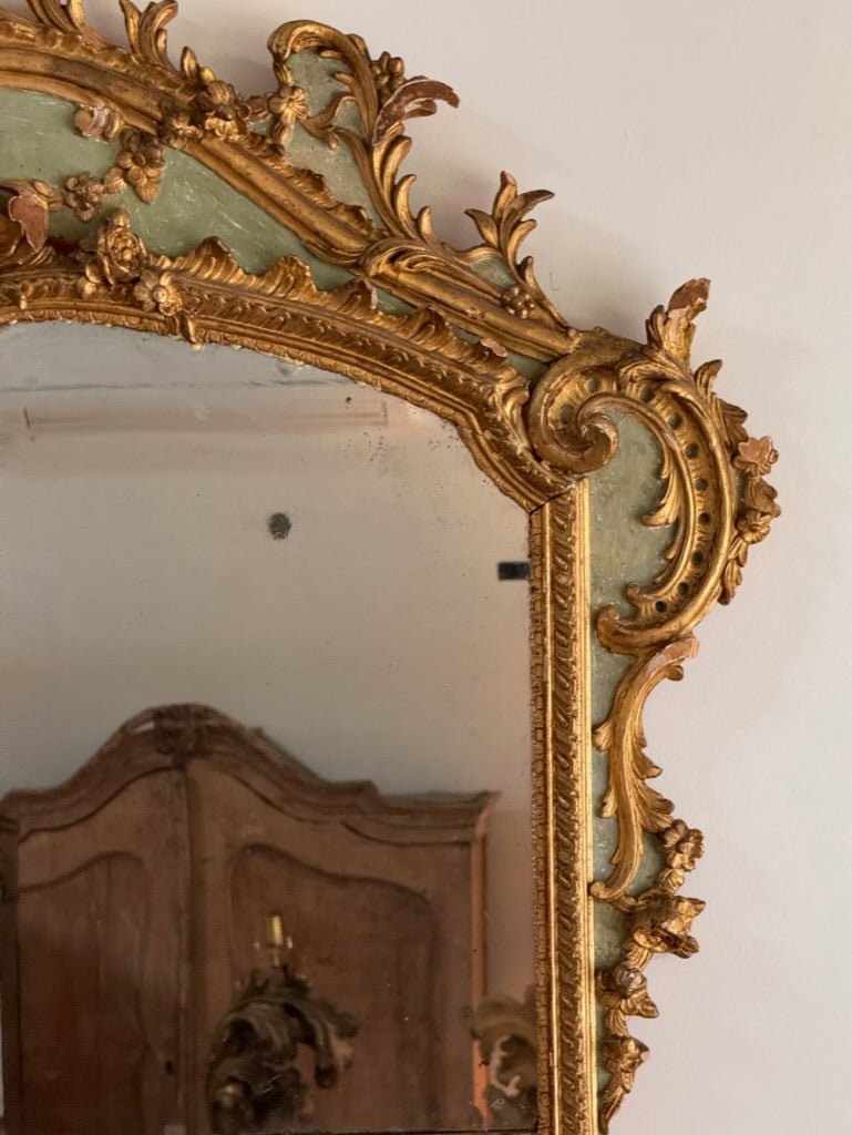 Large 19th Century French green - painted and giltwood mirror - Helen Storey Antiques