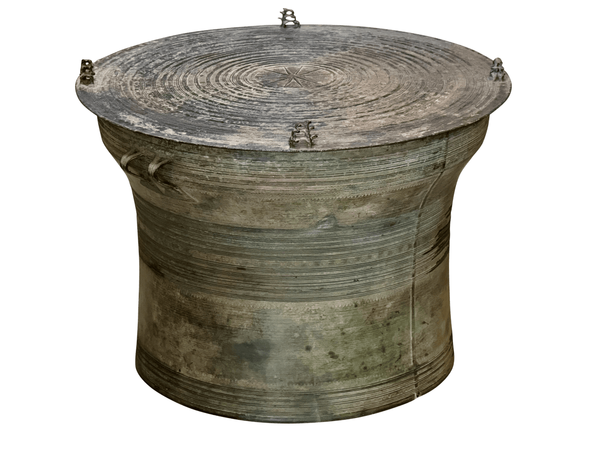 Large Bronze Antique Burmese Karen Frog Rain Drum, Highly Detailed - Side Table - Helen Storey Antiques