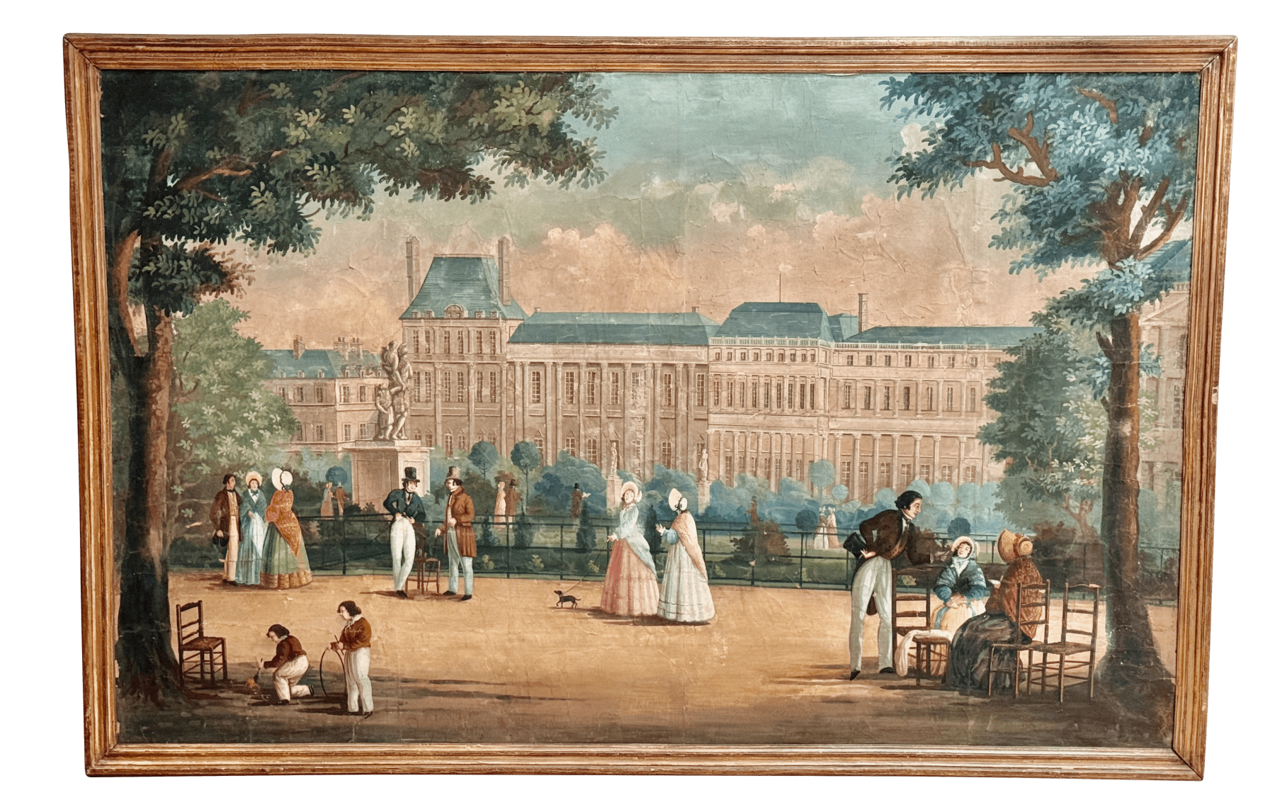 Large French Painted Wallpaper Panel, Jardin des Tuileries, Paris - Dufour