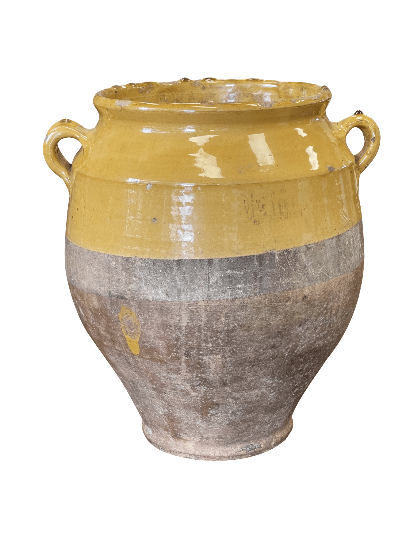 Large French Provincial yellow glazed confit jar