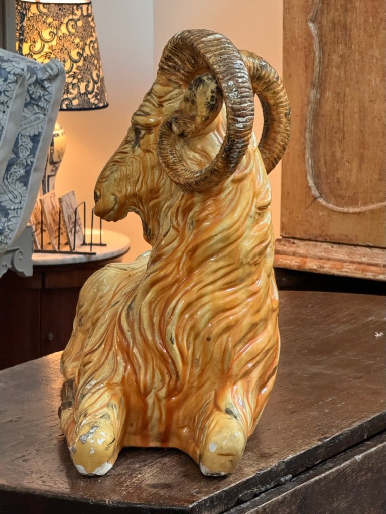 Large Italian Faience Ceramic Ram - Helen Storey Antiques