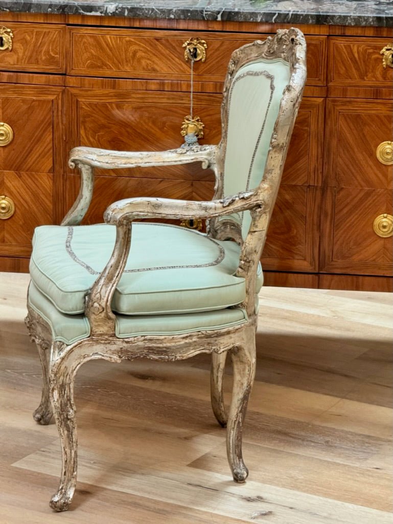 Late 18th Century Venetian Carved, Silver - Gilded Armchair - Helen Storey Antiques