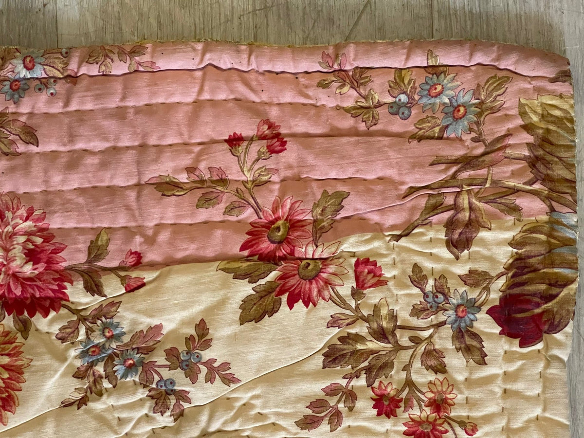 Late 19th Century Yellow silk and floral textile Hand - Stitched French Provincial Boutis - Helen Storey Antiques