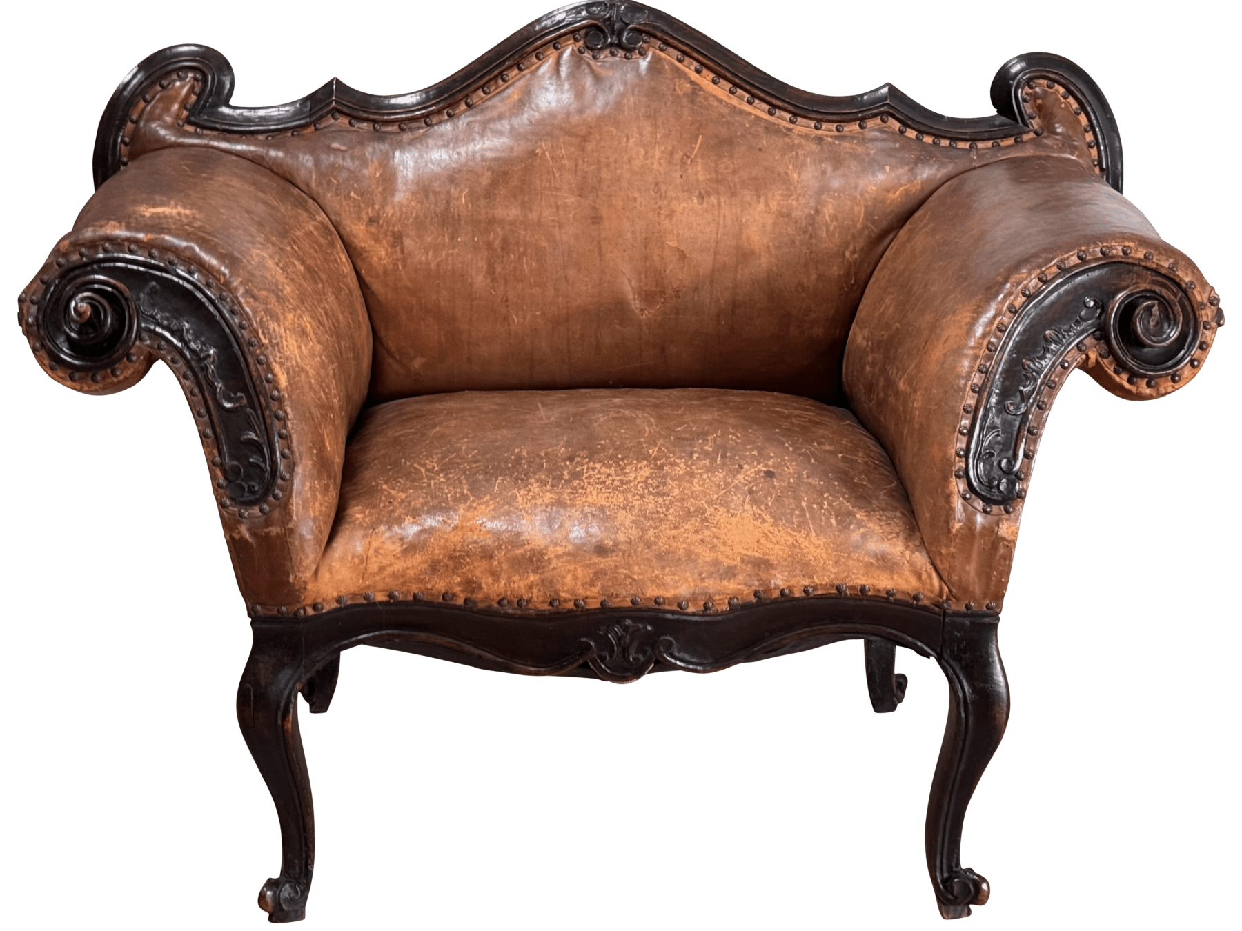 Leather Banquette, Chair / Sette Italian 18th Century Lombardi