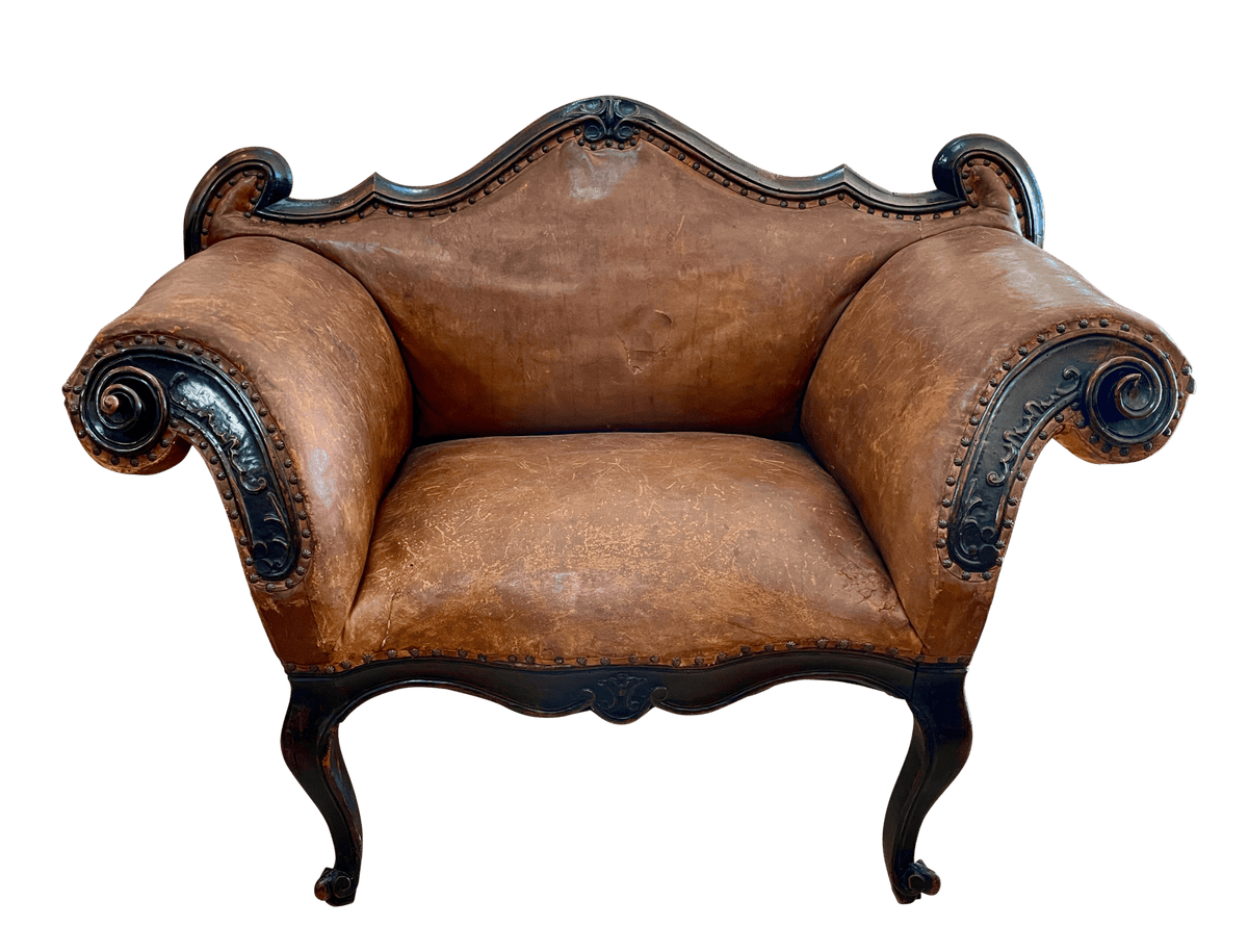 Leather Banquette, Chair / Settee Italian 18th Century Lombardi - Helen Storey Antiques