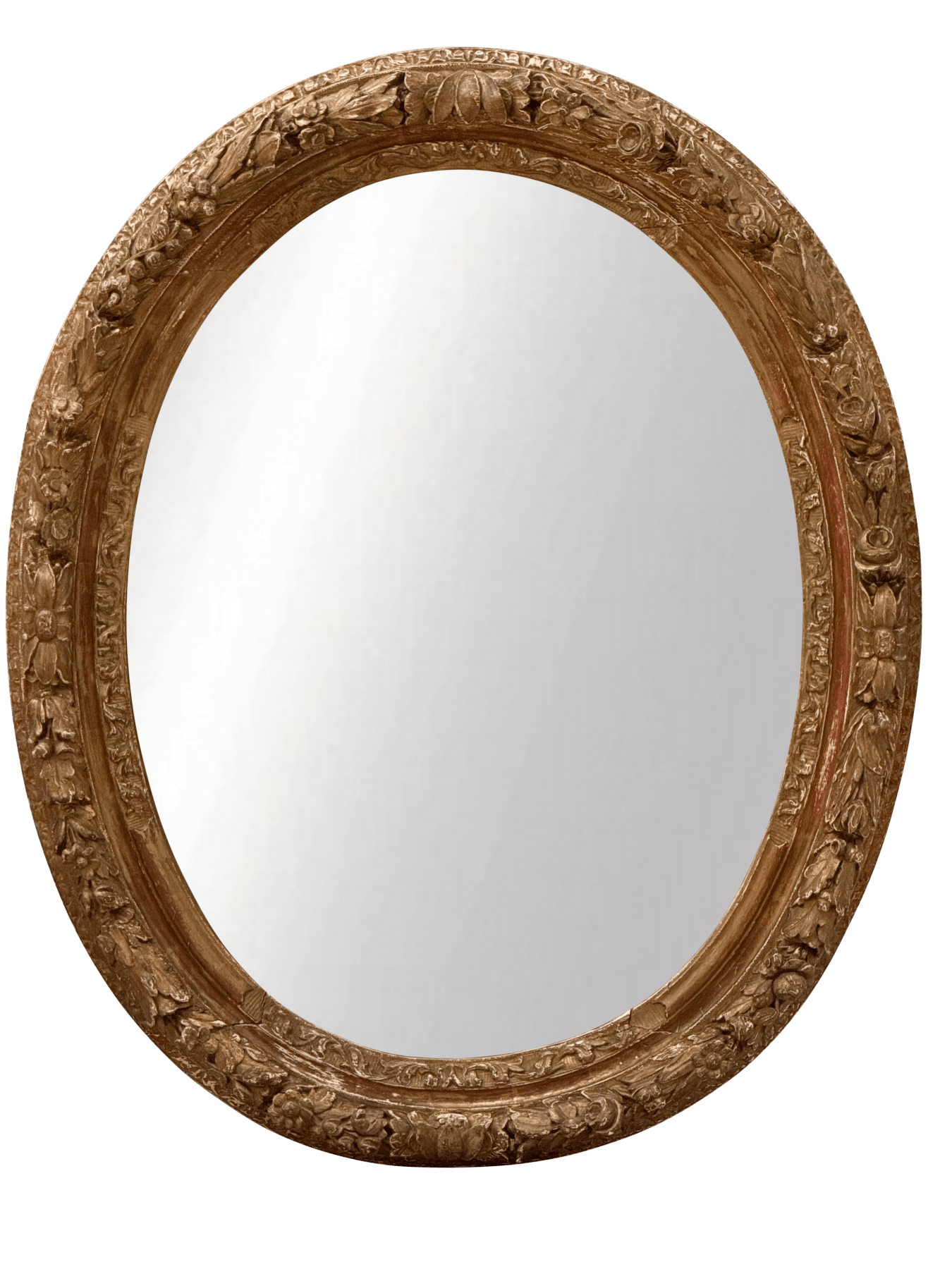 Louis XIV oval mirror with carved floral garlands and ribbons