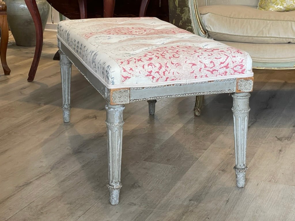 Louis XVI style 19th Century French bench, Penny Morrison Upholstered - Helen Storey Antiques