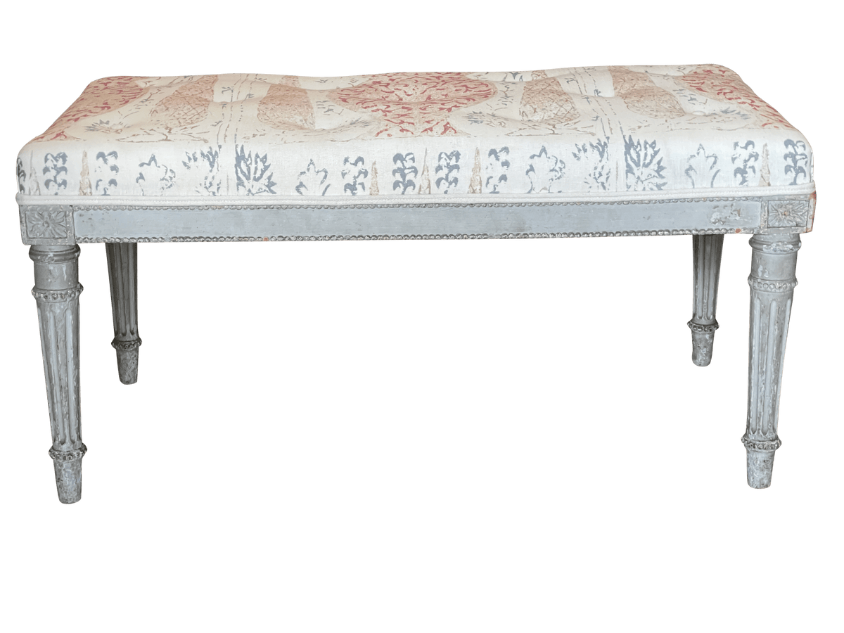 Louis XVI style 19th Century French bench, Penny Morrison Upholstered - Helen Storey Antiques