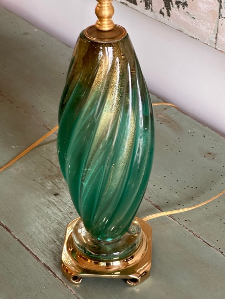 Lovely pair of 1950s Murano Lamps - Green, gold, turquoise - Helen Storey Antiques