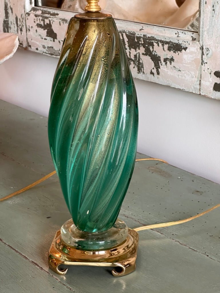 Lovely pair of 1950s Murano Lamps - Green, gold, turquoise - Helen Storey Antiques