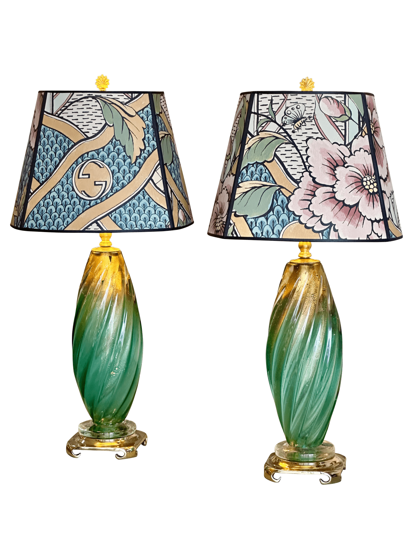 Lovely pair of 1950s Murano Lamps - Green, gold, turquoise