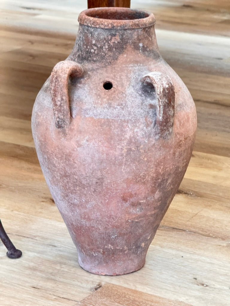 Mediterranean Hand - Thrown Terracotta Olive Jar with Iron Stand - Helen Storey Antiques