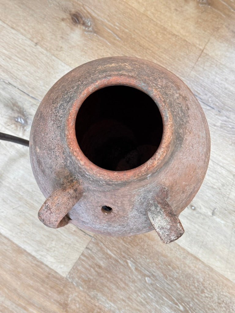 Mediterranean Hand - Thrown Terracotta Olive Jar with Iron Stand - Helen Storey Antiques