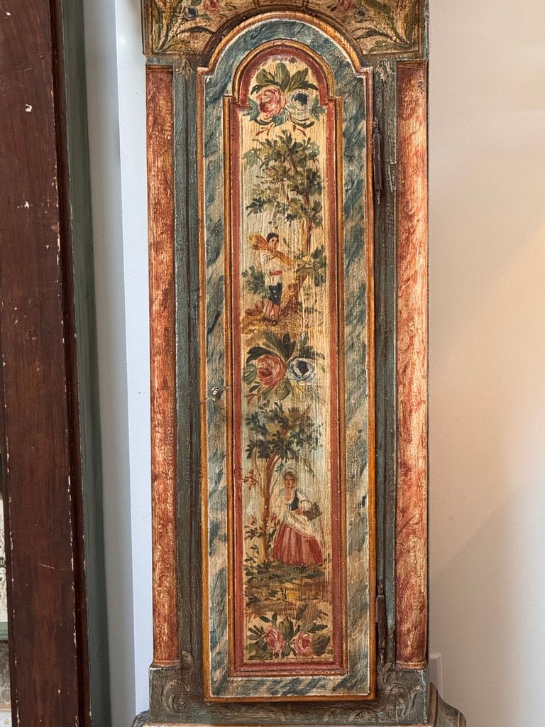 Mid - 18th Century painted tall case clock from Northern Italy - Helen Storey Antiques