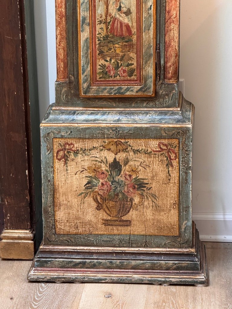 Mid - 18th Century painted tall case clock from Northern Italy - Helen Storey Antiques