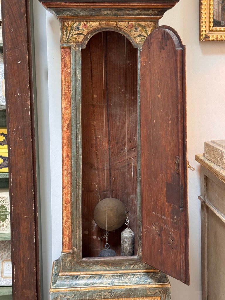 Mid - 18th Century painted tall case clock from Northern Italy - Helen Storey Antiques