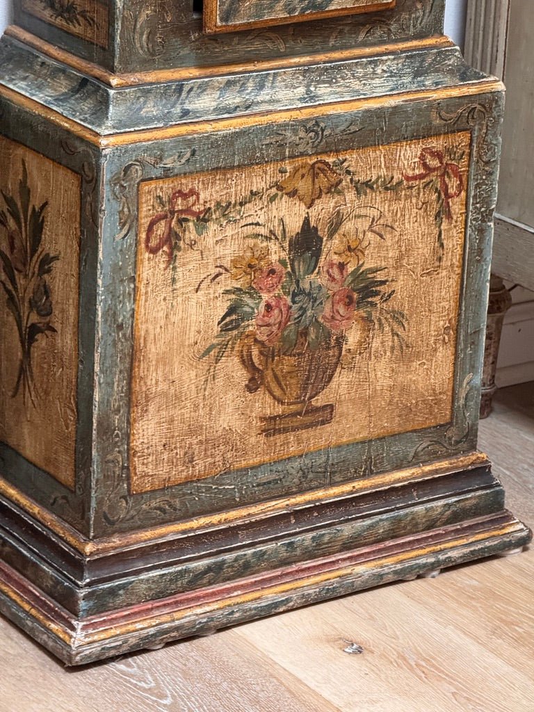 Mid - 18th Century painted tall case clock from Northern Italy - Helen Storey Antiques