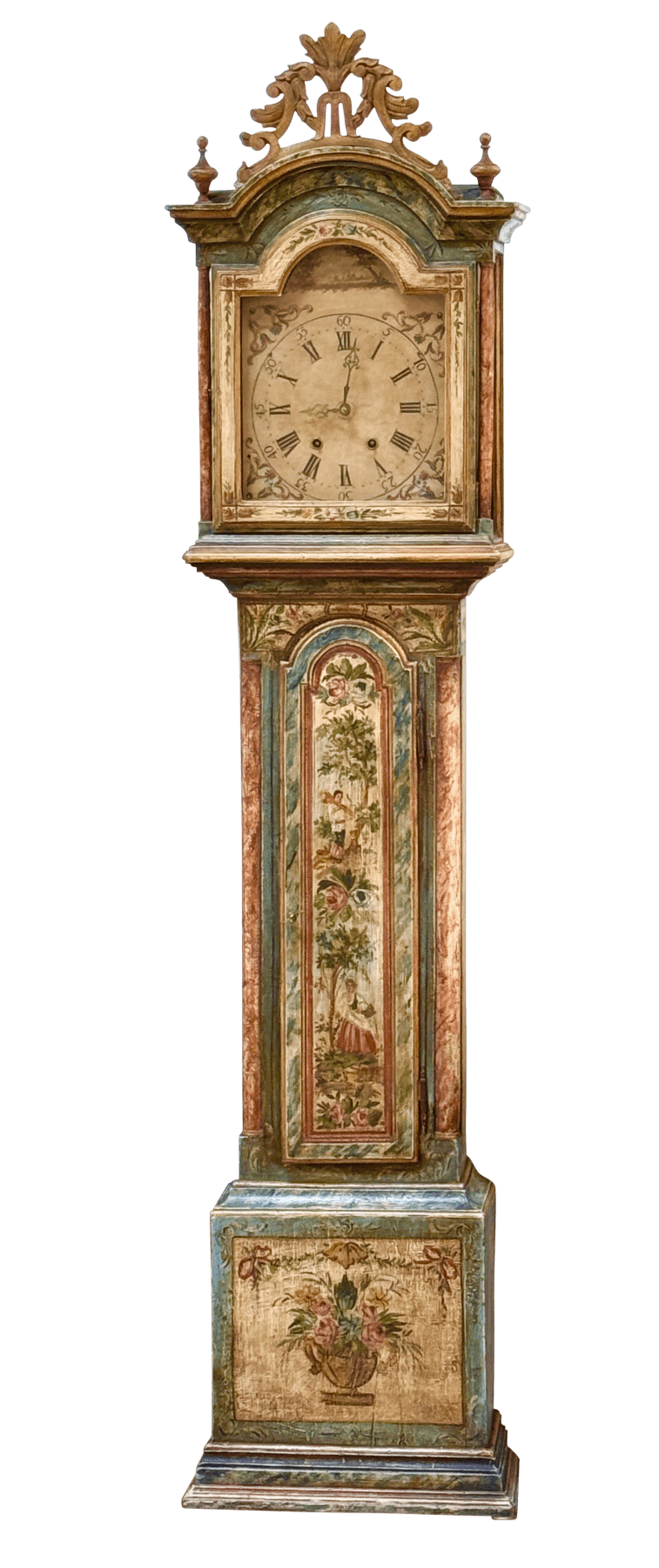 Mid - 18th Century painted tall case clock from Northern Italy - Helen Storey Antiques