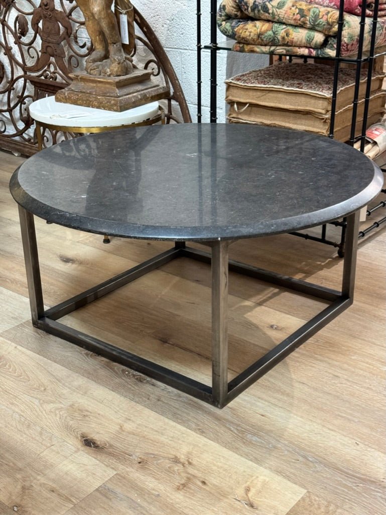 Mid - Century Brutalist Belgian Blue Stone and Metal Coffee Table - Helen Storey Antiques