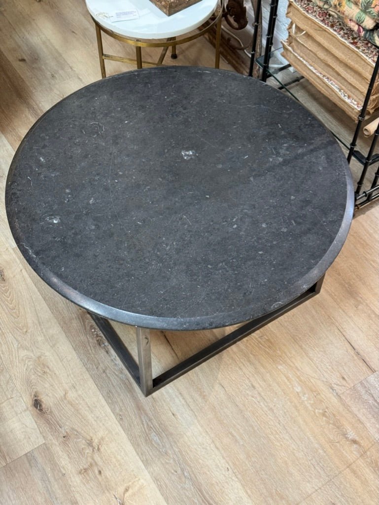 Mid - Century Brutalist Belgian Blue Stone and Metal Coffee Table - Helen Storey Antiques