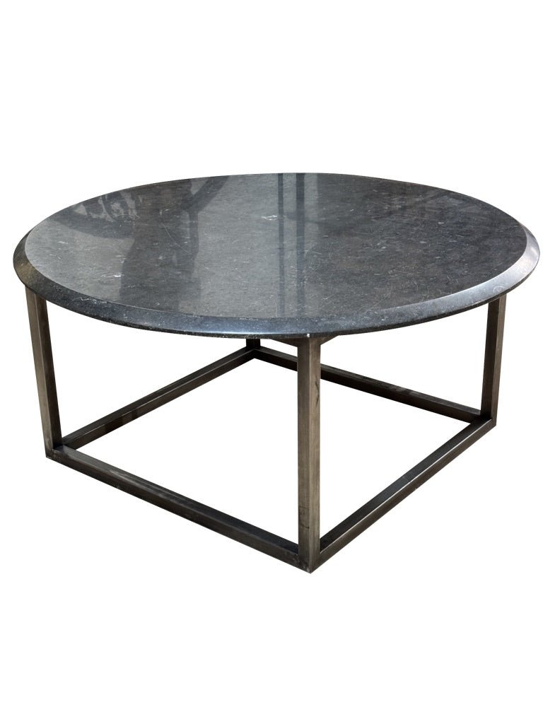 Mid - Century Brutalist Belgian Blue Stone and Metal Coffee Table - Helen Storey Antiques