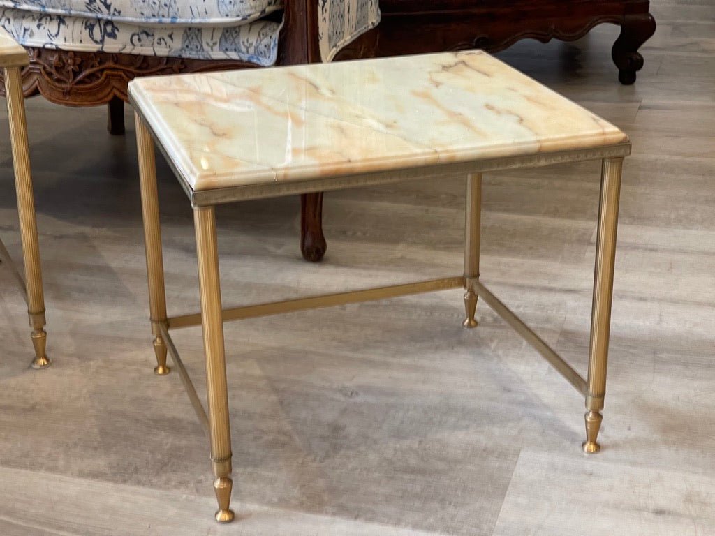 Mid - Century FRENCH GILT BRASS &amp; ONYX NESTING TABLES - Helen Storey Antiques