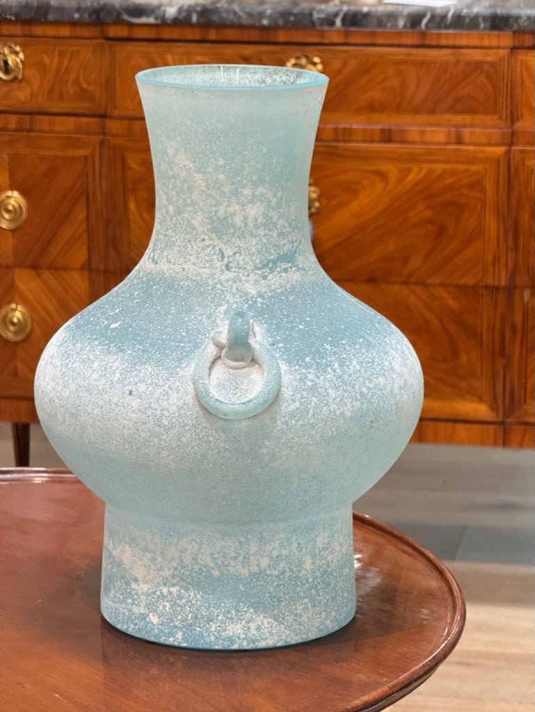 Mid - Century Italian Murano Scavo Blue Glass Vase - Helen Storey Antiques