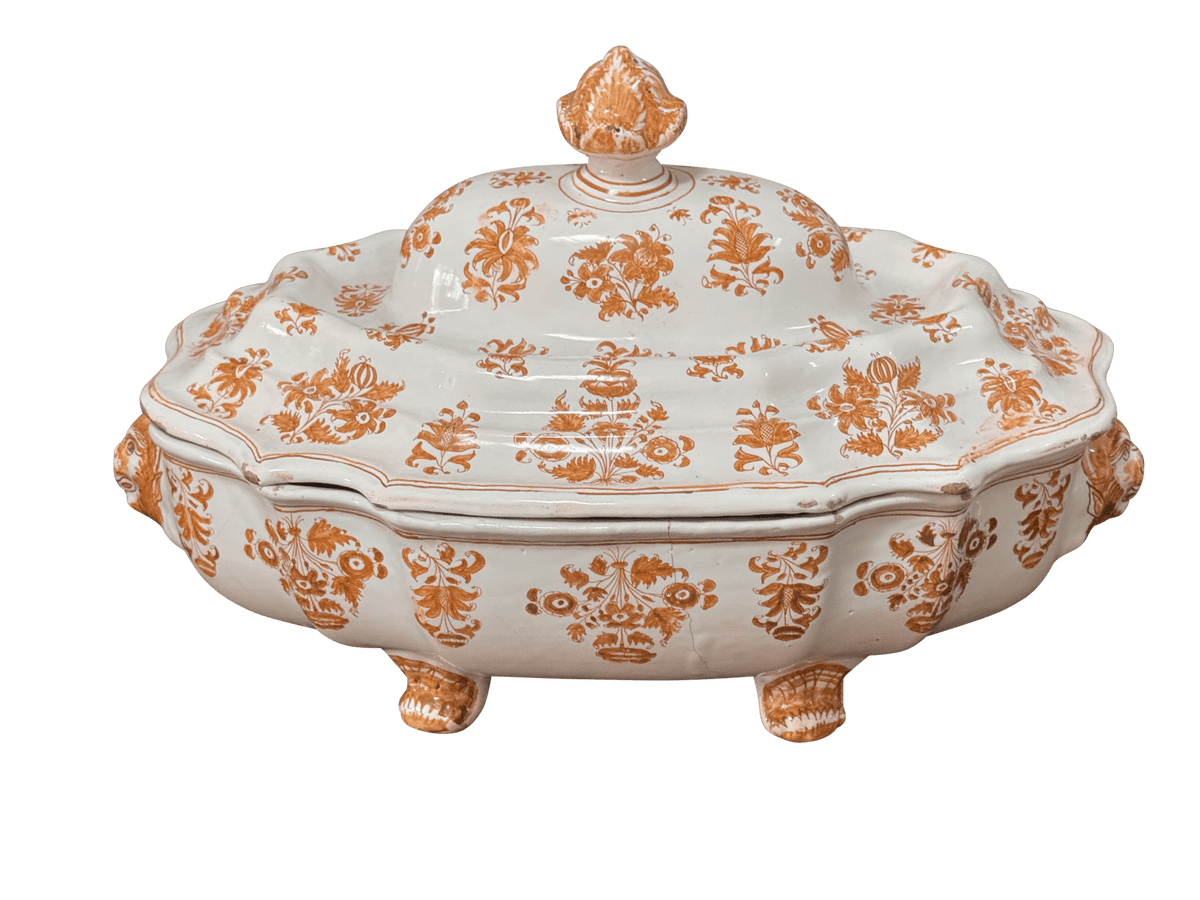 Moustiers Faience footed tureen and cover, c. 1760, France - Helen Storey Antiques