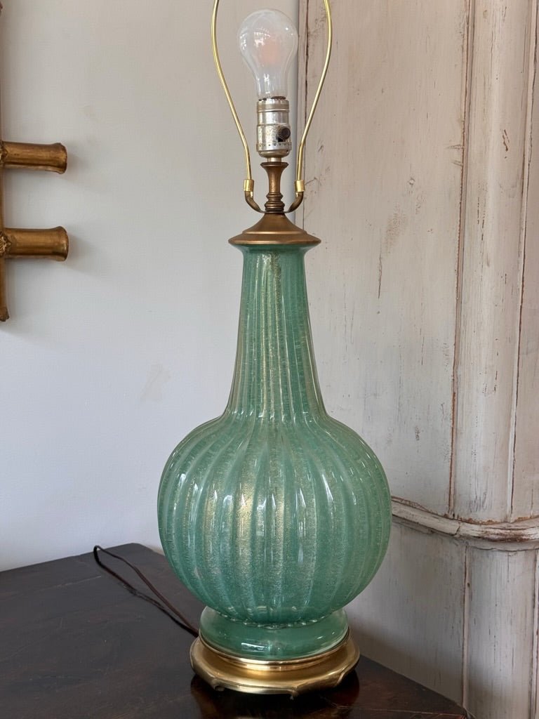 Murano Glass Lamp - Light Teal with Gold - Helen Storey Antiques