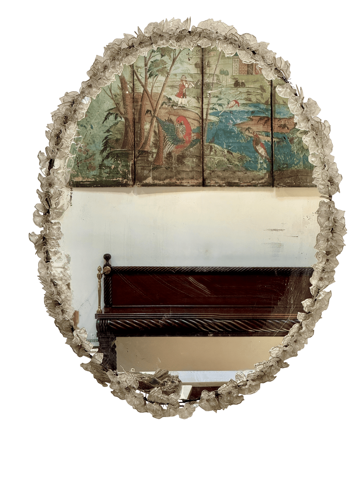 Murano Mirror rimmed with hand - blown flowers , c. 1950 - Helen Storey Antiques