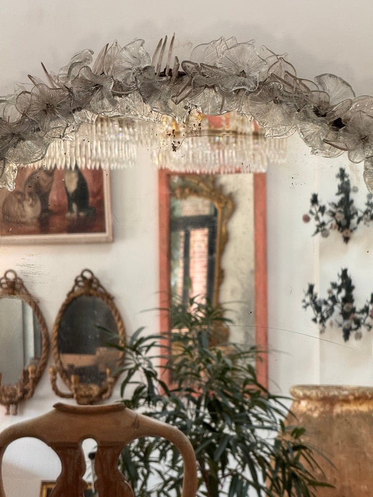 Murano Mirror rimmed with hand - blown flowers , c. 1950 - Helen Storey Antiques