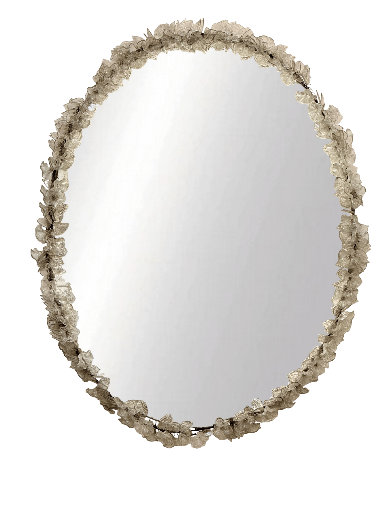 Murano Mirror rimmed with hand-blown flowers , c. 1950