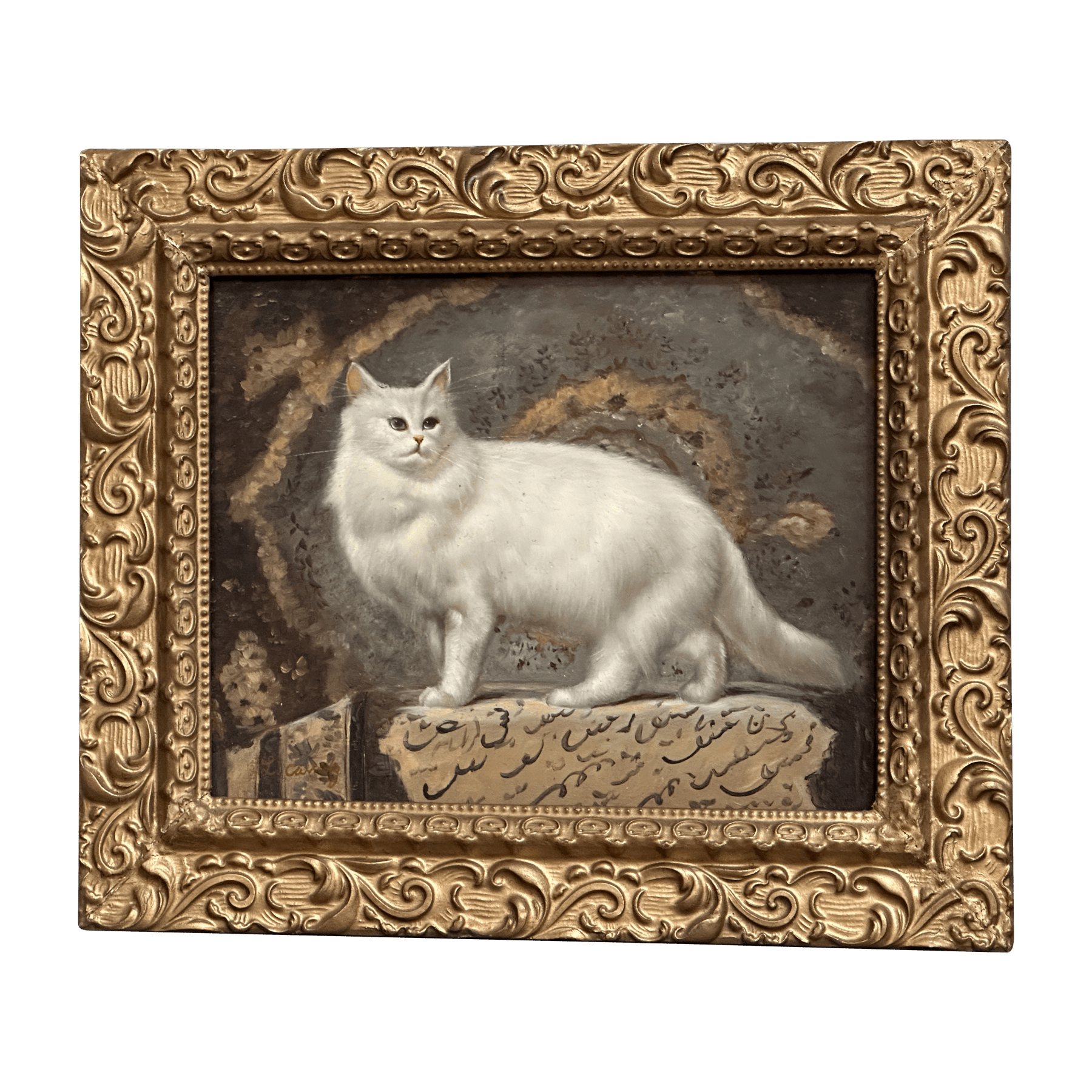 Oil on Board Depicting a White Cat