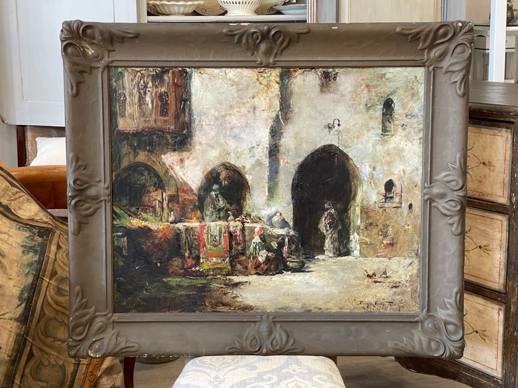 Orientalist Oil on canvas by Douglas Arthur Teed, Carpet Market - Helen Storey Antiques