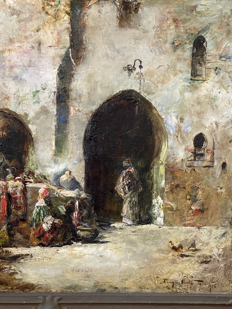 Orientalist Oil on canvas by Douglas Arthur Teed, Carpet Market - Helen Storey Antiques