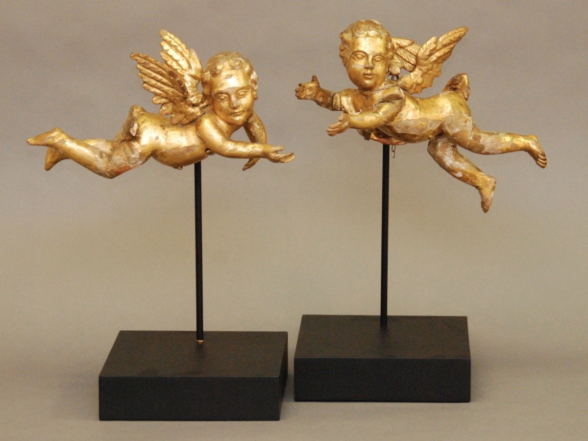 Pair of 17th Century Italian Carved, Gilt Putti on Stands - Helen Storey Antiques