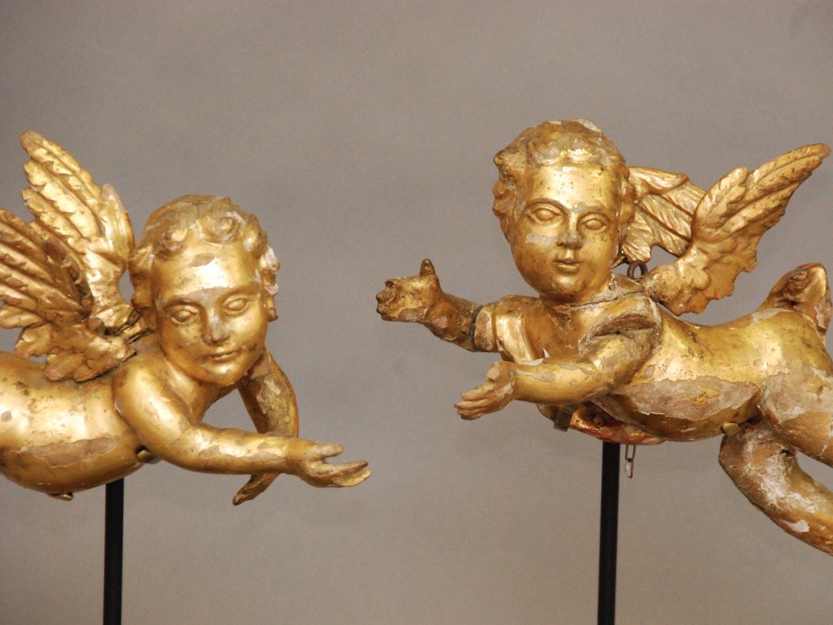 Pair of 17th Century Italian Carved, Gilt Putti on Stands - Helen Storey Antiques