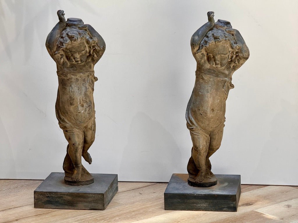 Pair of 18th - century English lead putti - Helen Storey Antiques